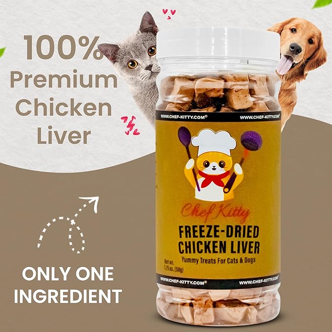 Chicken Liver Dog Treats | Freeze Dried Liver Treats for Dogs, 100% Human Grade, Single Ingredient | Grain-Free Kitten Treats, High Protein | No Additives or Preservatives | Tested in USA | 1.7 oz