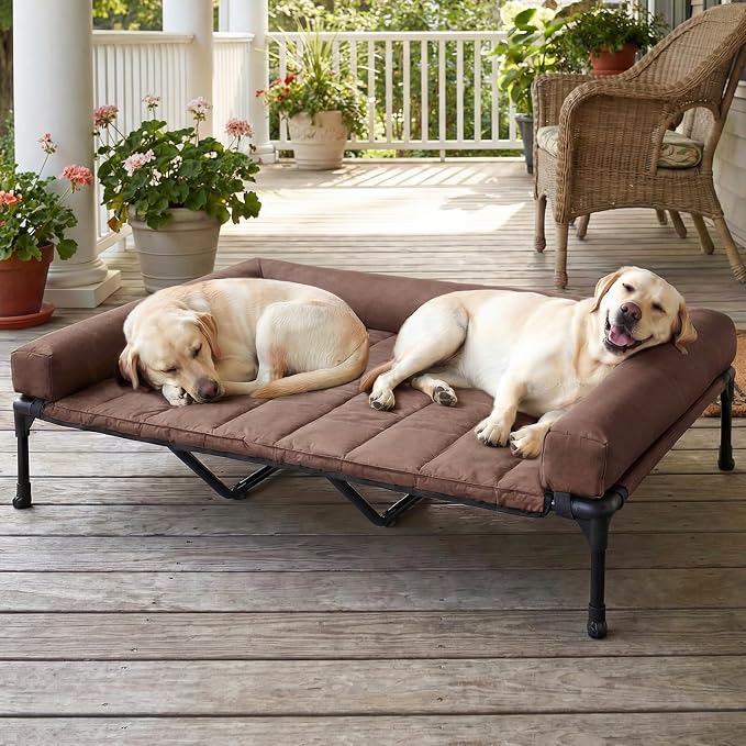 Veehoo Cooling Elevated Dog Bed Add Removable Waterproof Bolster Cushion Mat, Raised Pet Cot with Breathable Teslin Mesh, No-Slip Feet, Dog Sofa Bed for Indoor Outdoor, XXLarge, Brown CWC2331B