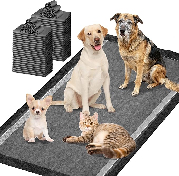 Gimars XXL 28"x44" 6-Layer Ultra Absorbent Pee Pads for Dogs, Leak-Proof Odor-Control Puppy Training Pads, Quick Dry Black Pet Pads 30 Counts Charcoal