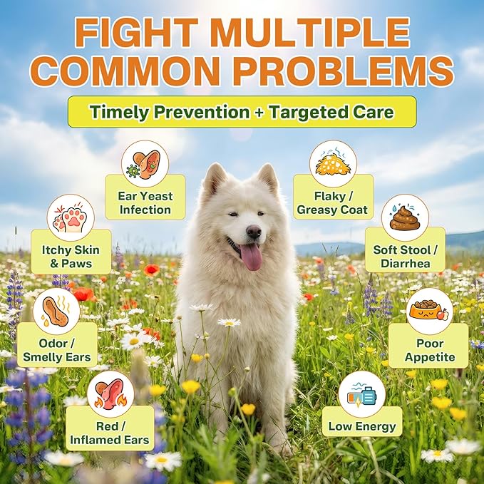 puyrzoe Natural Yeast Infection Treatment for Dogs, Itchy Ears, Skin, Paws & Allergy Relief, Yeast Treatment for Dogs, Supports Gut & Immune Health, Reduces Itching, Irritation & Inflammation, 60ml