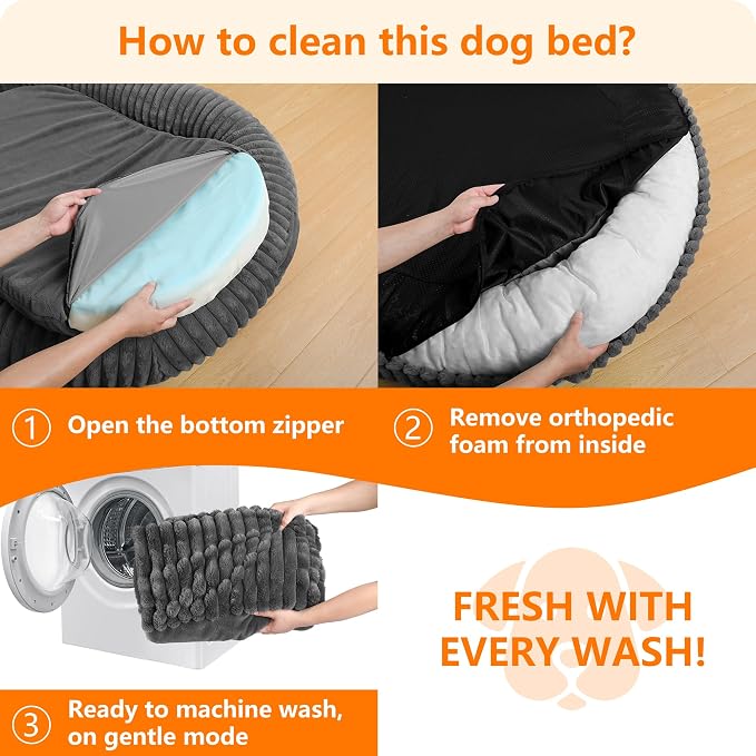 Human Dog Bed for Adult, Orthopedic Gel Memory Foam, 71"x47"x9" | Human Dog Bed Fits Adult & Pets, Reversible Egg-Crate Foam Cushion, Washable Pet Bed with Blanket, Medium Grey