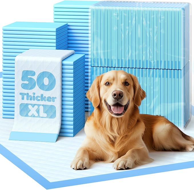 Powools Puppy Pads for Dogs, 34x28 in, 6-Layer Leakproof, 50-Pack, Thicker | Extra-Large Pee Pads, Disposable, Quick-Dry Dog Pads, High Absorbency, Wee Wee Pads for Dogs, Easy Puppy Potty Training