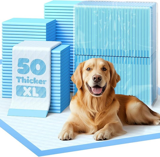 Powools Puppy Pads for Dogs, 34x28 in, 6-Layer Leakproof, 50-Pack, Thicker | Extra-Large Pee Pads, Disposable, Quick-Dry Dog Pads, High Absorbency, Wee Wee Pads for Dogs, Easy Puppy Potty Training