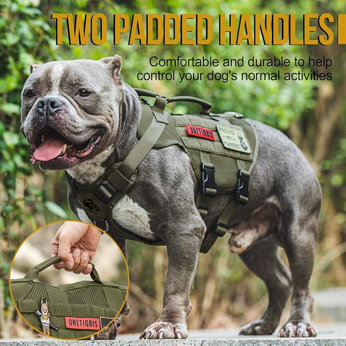 OneTigris Tactical Dog Harness for Small Dogs, No Pull Small Dog Vest Harness Breathable Military Dogs Molle Vests with Handles, Harness for Walking Hiking Training (Green, XS)