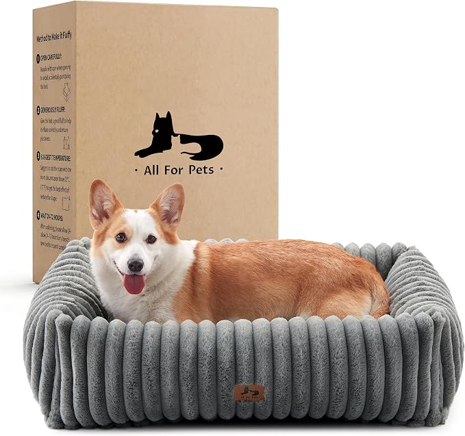 Dog Bed Medium Size Dog, Rectangle Orthopedic Pet Bed for Car and Indoor, Comfort Fluffy Memory Foam Dog Beds with Anti-Slip Bottom,Grey(30x24x8inchs)