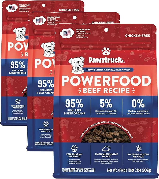 Pawstruck Air Dried Dog Food with Real Beef, Grain-Free, Made in USA, Non-GMO & Vet Recommended, High Protein Limited Ingredient Full-Feed for All Breeds & Ages, 2lb Bag (Pack of 3)