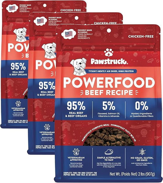 Pawstruck Air Dried Dog Food with Real Beef, Grain-Free, Made in USA, Non-GMO & Vet Recommended, High Protein Limited Ingredient Full-Feed for All Breeds & Ages, 2lb Bag (Pack of 3)