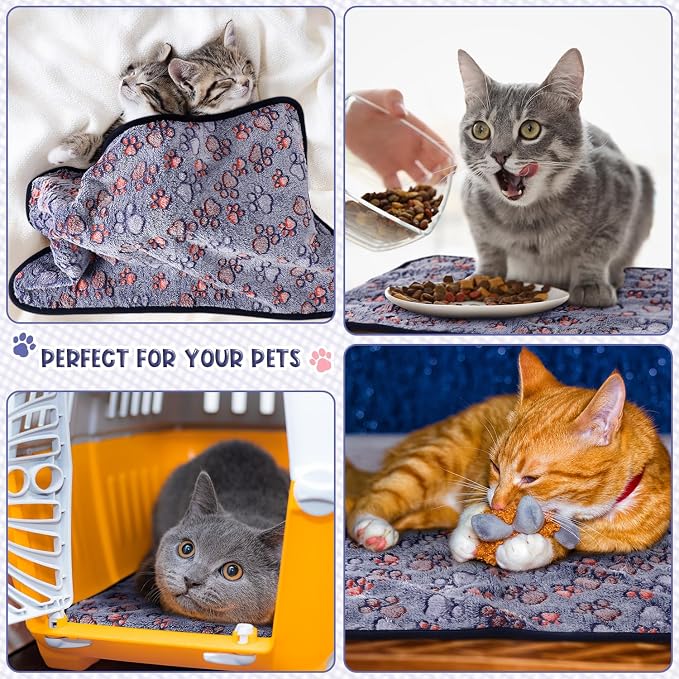 Tatuo 4 Pack Fleece Dog Blankets for Puppy Cats Multi-Size Sleep Mat for Pet Guinea Pig Soft Washable Warm Crate Bed Puppy Teething Toys Print Pattern Blanket Indoor(Blue,24 x 16 Inch,Paw)
