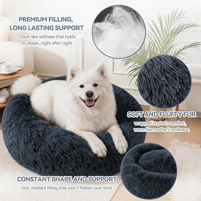 Cat Beds for Indoor Cats, Washable 20" Donut Pet Bed for Small Dogs | Fluffy pet bed with cozy plush comfort and supportive raised sides, perfect for lounging, napping and relaxing indoors.