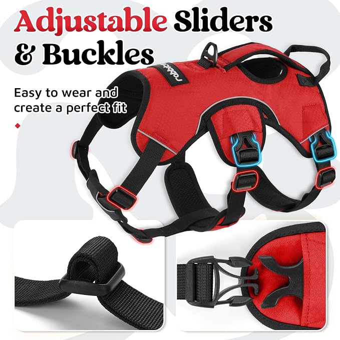 rabbitgoo Escape Proof Dog Harness for Medium, No Pull with Lift Handle | No Escape, Full Soft Padded, Reflective Adjustable Vest, Leash Clip for Walking Hiking Training, Red, Medium