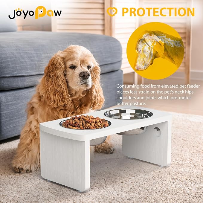 Elevated Dog Bowls, Waterproof Raised Dog Bowl for Medium Dogs, HIPS Poly Lumber Stand with 2 Stainless Steel Bowls, Indoor & Outdoor Use (7'' Tall-40 oz Bowl, White)