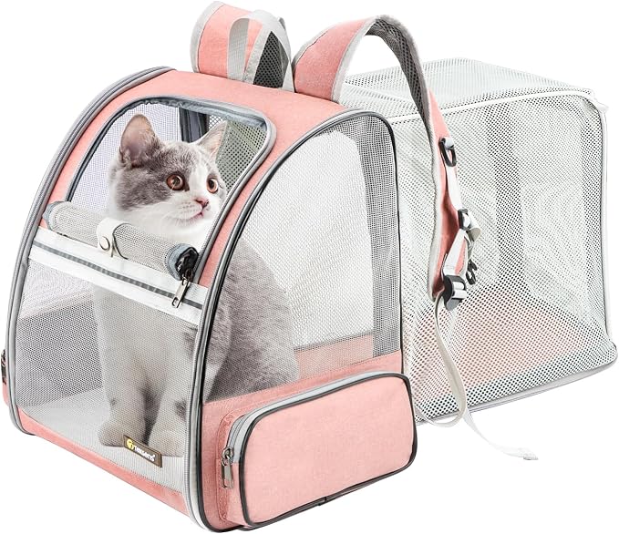 Texsens Innovative Traveler Bubble Backpack Pet Carriers for Cats and Dogs (Expandable-Pink)