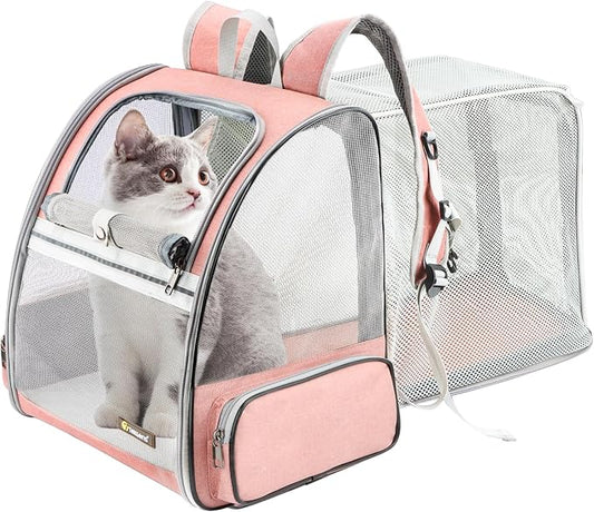 Texsens Innovative Traveler Bubble Backpack Pet Carriers for Cats and Dogs (Expandable-Pink)