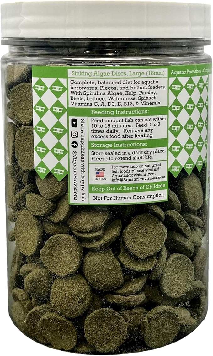 Aquatic Provisions Algae Discs 16 oz, Sinking 18 mm Fish Food for Freshwater Herbivores
