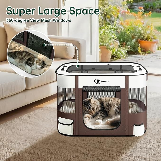 Siedihit Dog Playpen, Cat Pet Puppy Crate, Portable Playpens Indoor Outdoor (Brown, Small)