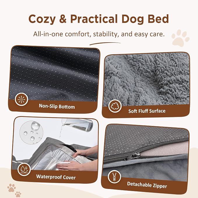 Comfort Expression Waterproof Orthopedic Dog Beds for Extra Large Dog | Supportive Egg Crate Foam X-Large Pet Bed with Removable Bolster, Dog Couch with Washable Cover & Non-Slip Bottom, 48x30 Inch