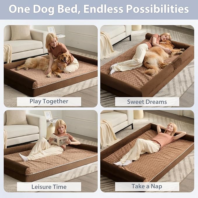 BFPETHOME Orthopedic Washable Human Dog Bed for Adult & Dog Cozy Sleep | Human Size Waterproof Big Soft Pet Couch Bed for Adult & Dogs Relax with Removable Cover Supportive Foam Brown 71x46 Inch