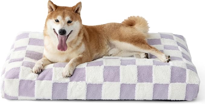 LE SURE Dog Beds Large Sized-Thick Shredded Chopped Foam Pet Bed as Gift for Indoor with Removable Cover, Cute Modern Fuzzy Plush & Anti Slip Bottom, Purple