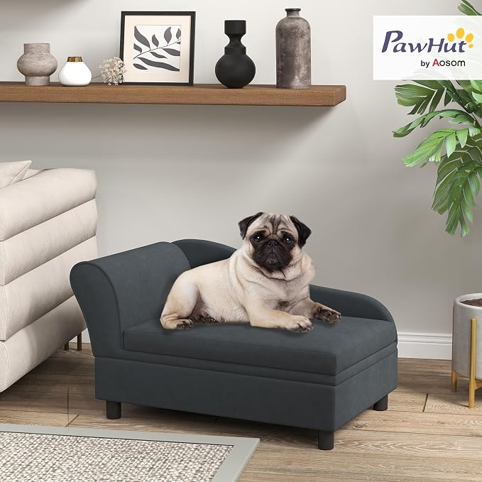 PawHut Luxury Fancy Dog Couch with Hidden Storage, Small Dog Sofa Bed with 2" Soft Foam, Modern Pet Furniture for Puppies & Little Breeds, Dark Gray | Small Dog Sofa Bed with 2" Soft Foam, Modern Pet Furniture for Little Breeds
