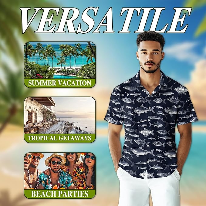 Fishing Crappie Hawaiian Shirt for Men, Button Down Summer Beach Short Sleeve, Fishing Lover Gifts, Sizes S-5XL