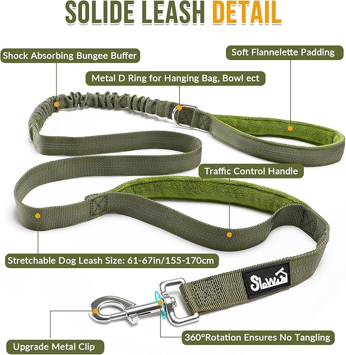 SlowTon No Pull Dog Harness with Front Clip - Heavy Duty, Soft Padded | Neck & Chest Adjustable, Tactical Pet Vest and Leash Set for Large Medium Sized Dogs, for Easy Walk & Training, Green XL