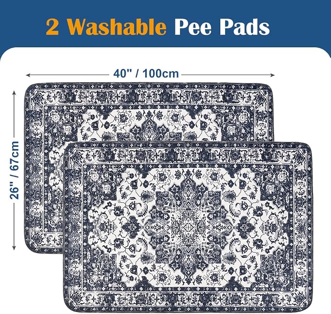 Washable Pee Pads for Dogs, 2 Pack Reusable Puppy Training Pads 40"x26" Super Absorbent Waterproof Dog Training Pads, Non-Slip Potty Pads, Whelping Pads Litter Mat Navy Blue