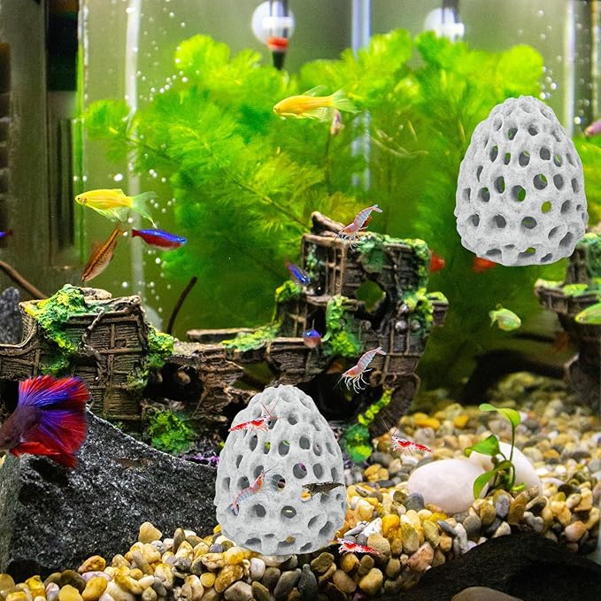 HINGTAI Shrimp Dome Hide Betta Habitat Fish Tank Tunnel with Suction Cup Aquarium Fish Cave Hideout Ornament Accessories for Shrimp Guppy Hiding Resting White