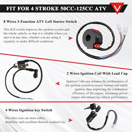 PRO BAT Full Electrics Wiring Harness Kit | for 50cc 70cc 90cc 110cc 125cc Chinese ATV Quad Bike 4 Wheeler Baja SunL Taotao Coolster JCL with CDI Coil Magneto Stator