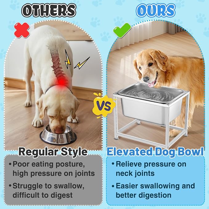 MEWTOGO 3 Gallons Large Elevated Dog Water Bowl, Relief Joint Pressure | 11.5'' H Sturdy Stainless Steel Raised Dog Bowl with Stand for Extra Large Dogs, Easy to Clean & Assemble for Indoor Outdoor