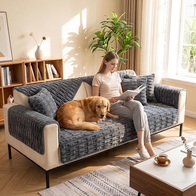 FUANGUI Waterproof Couch Cover for Dogs, Washable Pet Couch Covers for Sofa | Soft Cat Dog Bed Cover Non-Slip Couch Covers for 3 or Small 4 Seat Cushion Couch Sofa Pet Friendly