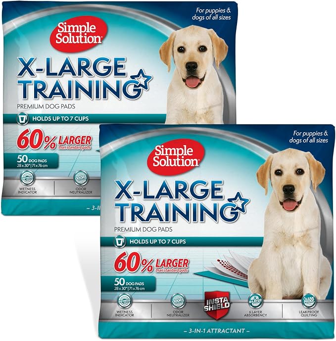 Simple Solution XL Potty Training Pads, Leak Proof Pads, 28"x30" 100 Count | Dog Training Pads, Puppy Potty Training, Housebreaking, Disposable Pee Pads, Floor Protection, Indoor Potty, Puppy Essentials