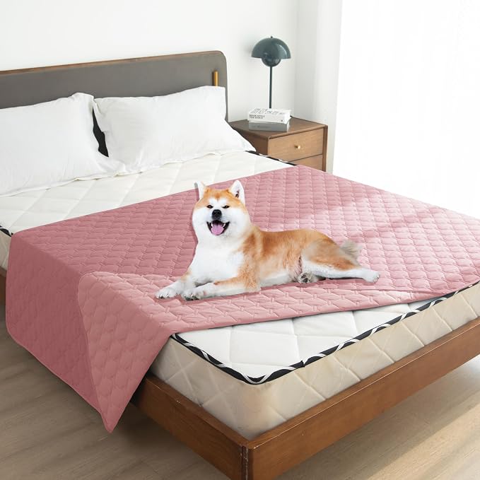 gogobunny Waterproof Dog Blankets for Large Dogs, Pet Bed Cover Breathable | Washable Pee Pads, Quilted Throw Blanket, Furniture Protector for Couch Sofa Bed Car, 82x82 Inch Dark/Light Pink