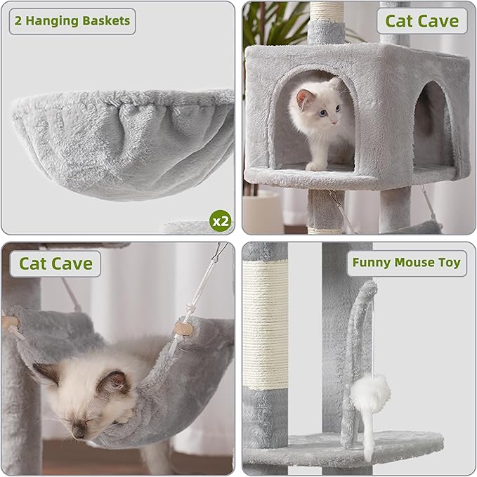 Gitelsnour Cat Tree for Large Cats, 78.7"(200cm) Tall Cat Tower for Indoor Cats Multiple Cats with Large Top Perch, Cat Condo, Cat Hammcok, Cat Scratching Post, Light Gray GCT031W