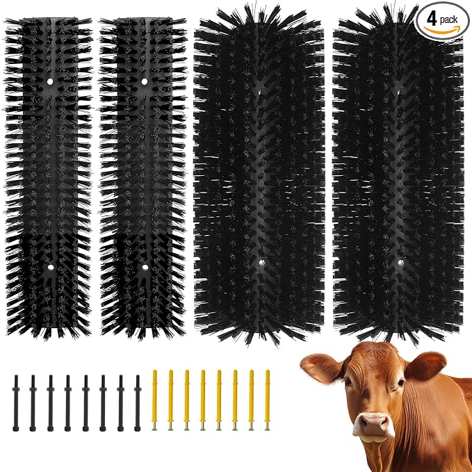 4PCS Livestock Scratching Brush Goat Scratching Tool Post Massage Grooming Brush with 8 Screws for Animals Back Scratcher Itch Brushes for Cattle, Sheep, Horses, Pigs,Cow (4, Black)