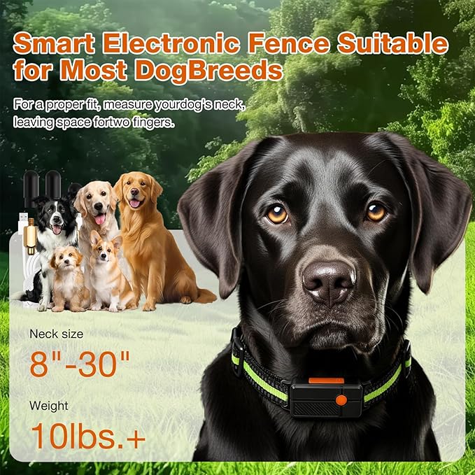 Wireless GPS Dog Fence Collar, Real-Time Dog Tracker with Health Monitor, Custom Virtual Fence, No Base Station Needed, Activity Tracking App, Waterproof