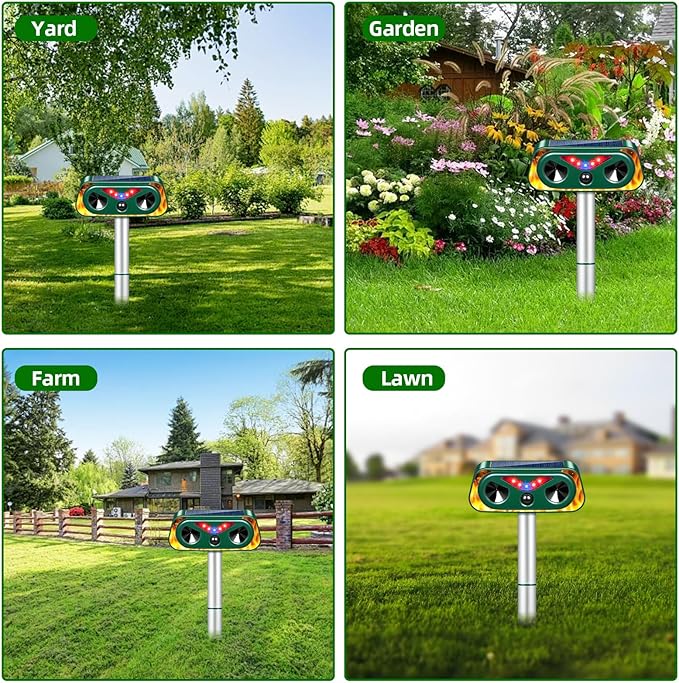 2026 Solar Ultrasonic Animal Repellent Outdoor Cat Deterrent Deer Repellent Devices,Upgraded Waterproof Dog Repeller with Motion Sensor,Flashing Lights,Scare Squirrels Rabbits Raccoons Skunks Garden