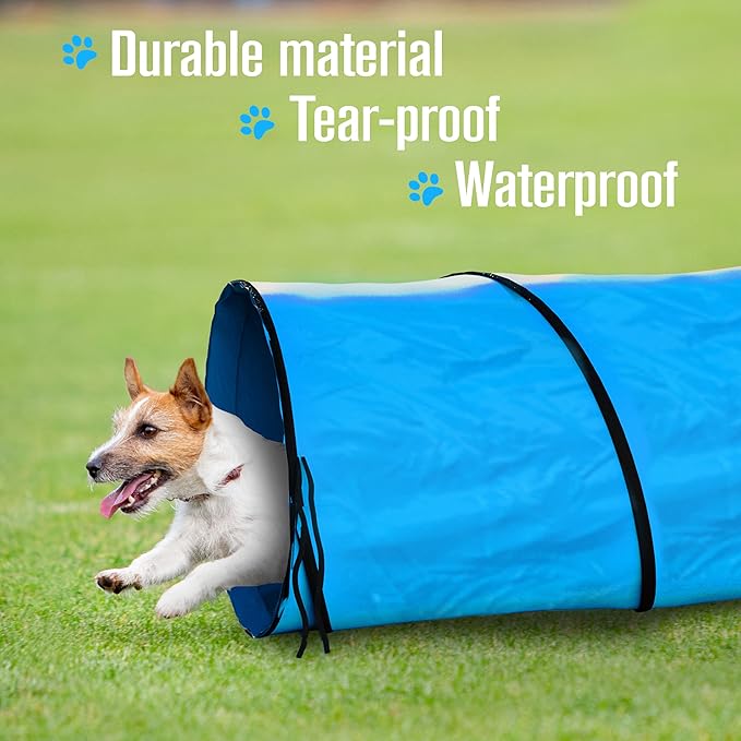 Dog Tunnel, Dog Agility Tunnel, Play, 18 Feet, Small, Medium, Large, Blue | Houseables Agility Equipment, Puppy Obstacle Course, Crawling, Pet Playground, Indoor/Outdoor, Pop Up Set, Exercise Tube, Toy