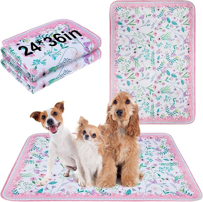 BEAUTYZOO 2 Pack Washable Pee Pads for Dogs,Reusable Puppy Pad 24x36 Floral | Waterproof Super Absorbent,Non Slip and Leak-Proof Against Urine,Whelping Pads Mats for Puppy Potty Training,Playpen,Crate