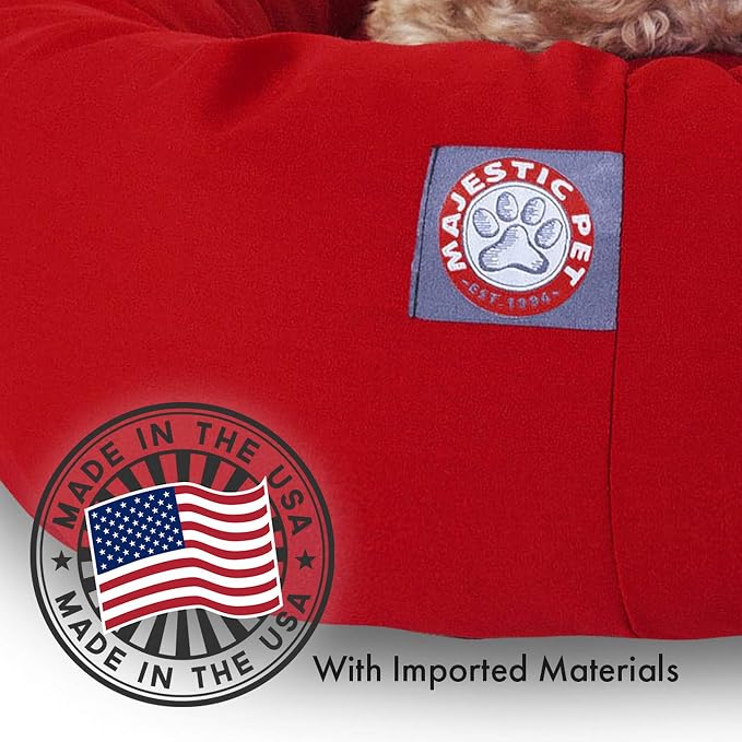 Majestic Pet Bagel Calming Dog Bed, 32 Inch Medium, Round, Washable, Red | Cozy Soft Fluffy Donut Pet Bed with Spine Support for Head Rest – Anti-Anxiety Comfort for Puppies & Dogs, 32x23x7 Inches