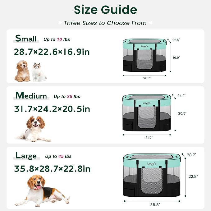 Love's cabin Pet Puppy Dog Playpen, Large Dog Tent Crates Cage Indoor/Outdoor, Portable Exercise Playpen for Dog and Cat, Foldable Pop Up Dog Kennel Playpen with Carring Case (L, Green)