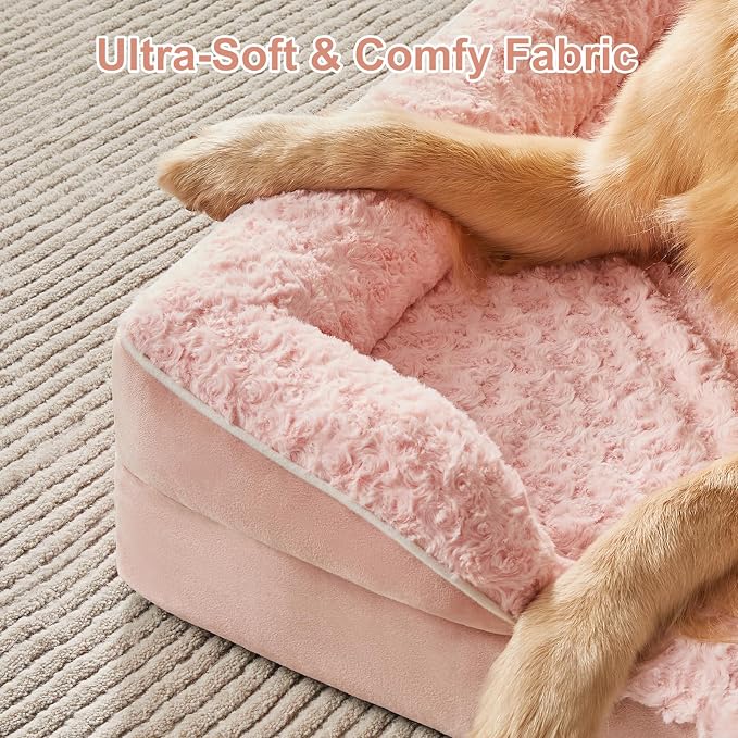 WNPETHOME Orthopedic Washable Dog Bed Large for Senior Dog Cozy Sleep | Waterproof Big Soft Dog Couch Sofa Bed for Dogs Relax with Removable Cover Supportive Comfort Pet Bed Pink 36x27 Inch