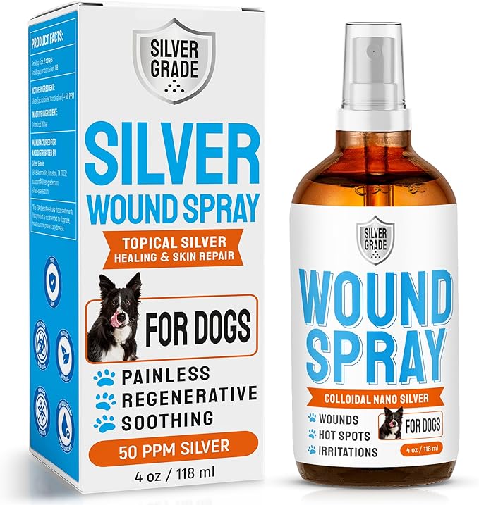 Silver Dog Wound Spray Helps with Hot Spots, Irritations, Bites, Burns, Rashes, Itch, Scratching – Better Use with a Dog Cone to Stop Licking – Safe for Large and Small Breeds – 4 oz