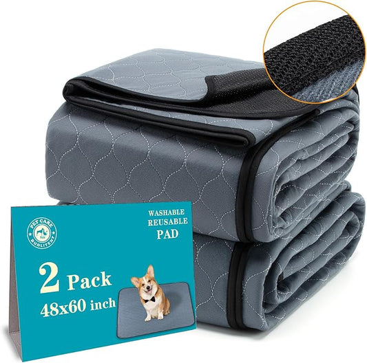 Bunlitent Washable Pee Pads for Dogs, 48x60, 2 Pack, Reusable Puppy Pads | Reusable, Quick Dry, Anti-Slip, Large, Waterproof, Whelping Pad for Pet, Playpen, Incontinence, Housebreaking, Training, Grey
