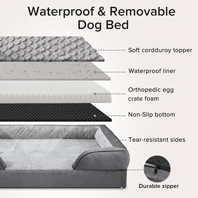 Orthopedic Medium Dog Beds for Medium Dogs, Waterproof Egg-Crate Foam Dog Couch Bed with Washable Removable Cover, Waterproof Lining and Nonskid Bottom