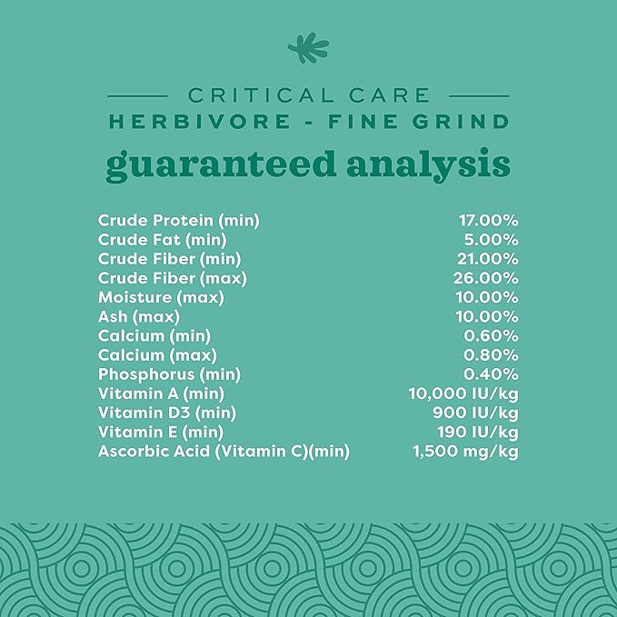 Oxbow Critical Care Herbivore, Fine Grind, Emergency Rabbit & Guinea Pig Food, Made with Timothy Hay, Natural Papaya Flavor, Assist Feeding Formula for Pets, 100 gram bag
