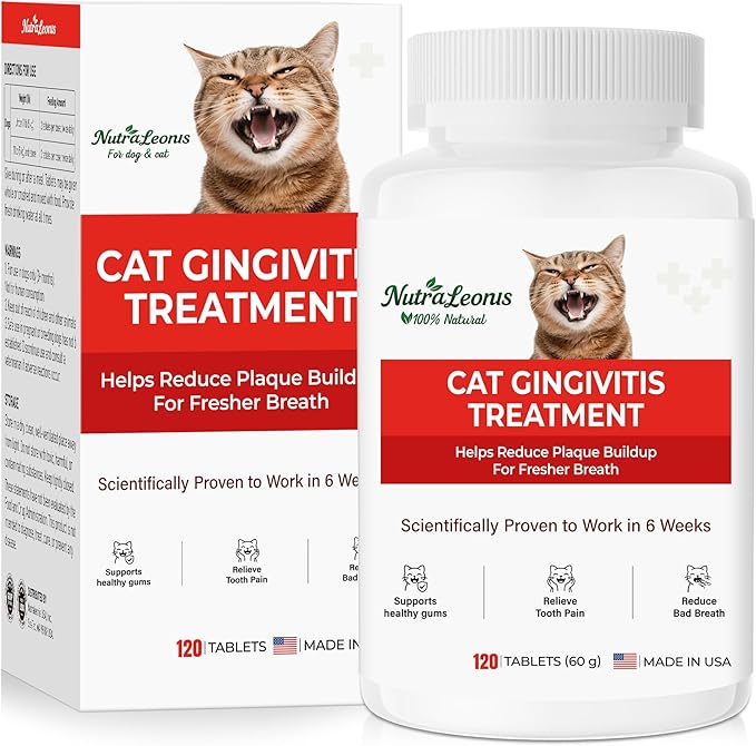 Cat Dental Care – Relieves Gingivitis – Inhibits Plaque & Tartar Buildup, Protects Gum Health and Relieves Bad Breath and Bleeding Gums, Natural Plant Extracts, 120 Easy-To-Swallow Tablets