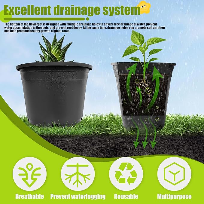 5 Gallon Nursery Pots Plastic Container Injection Molded Pot for Plants Flexible with Drainage Holes Suitable for Plants Soil Growers or Hydroponics Black 10 Pcs