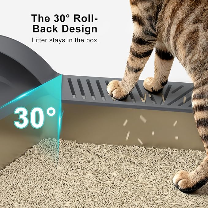 AIPERRO Stainless Steel Litter Box | XL Enclosed Cat Litter Boxs with Lid for Big Cats | High Sided, Anti-Urine Leakage | Non-Stick Bottom & Includes Litter Mat & Metal Scoop (Dark Gray)
