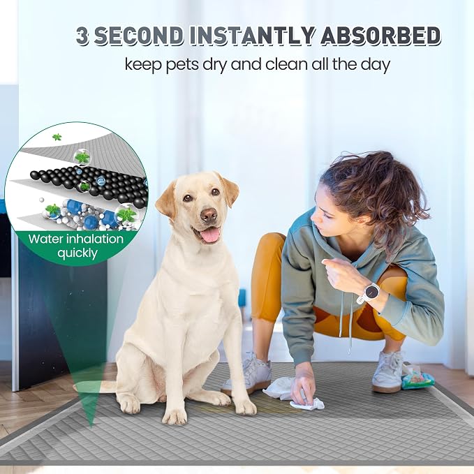 36"x36" Activated Charcoal Pee Pads for Dogs , 100 Count, Extra Large, Super Absorbent, Leakproof and Odor Resistant, Disposable Puppy Pads, Pet Training Pads, Potty Pads