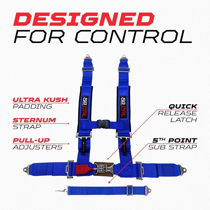1pc Blue 5 Point Harness for Bucket Seat, Latch Release, 9 Color Options, Racing Harness 5 point, Race Car, UTV, RZR [6003]
